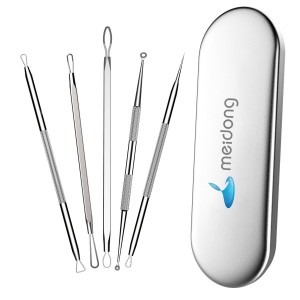 Meidong Blackhead Remover Pimple Comedone Extractor Tool Best Acne Removal Kit - Treatment for Blemish, Whitehead Popping, Zit Removing for Risk Free Nose Face Skin with Metal Case